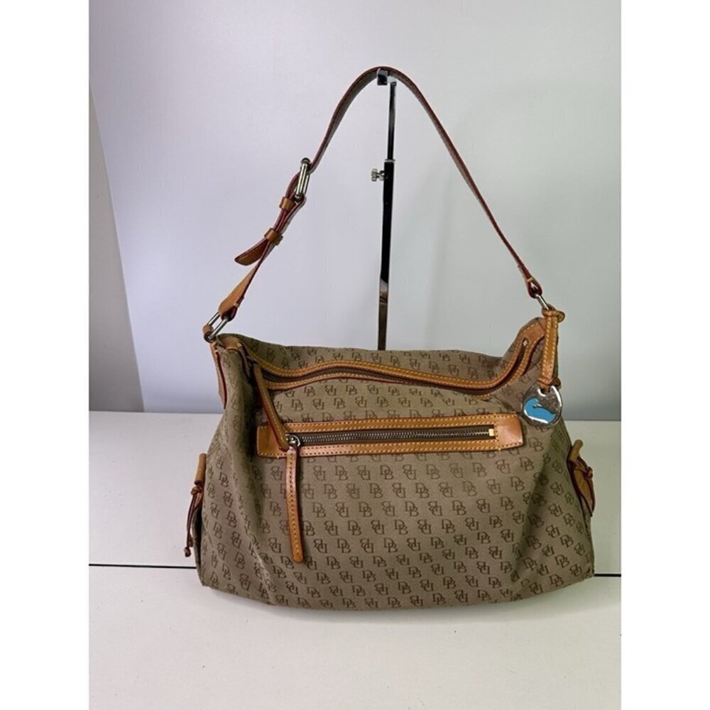 Vintage Dooney & Bourke Tan Signature Canvas Leather Monogram Shoulder Bag Purse